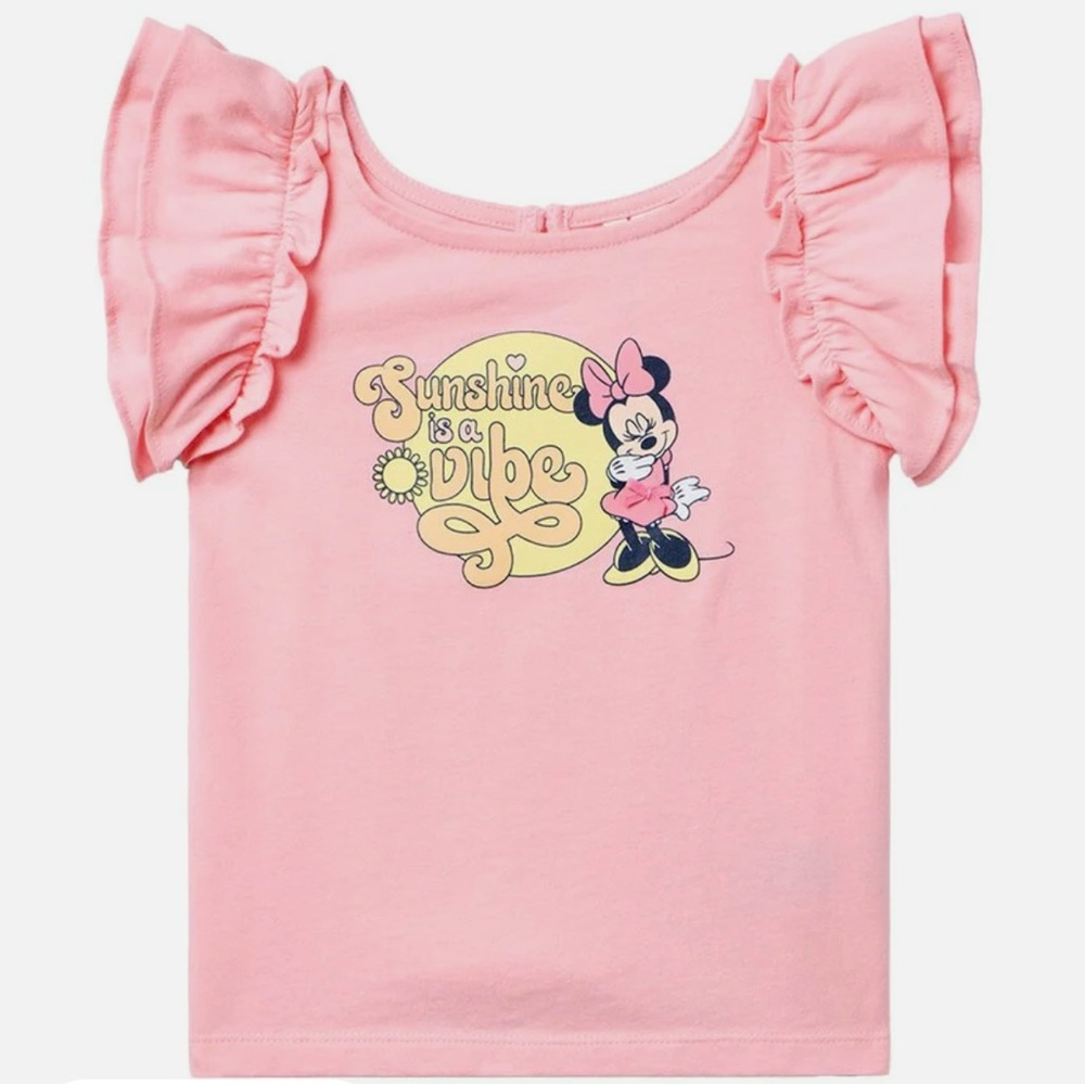 Disney x Janie & Jack Minnie Mouse Pink “Sunshine is a Vibe” Shirt Girls 8